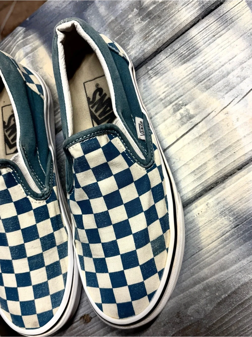 Vans white and blue checkerboard slip-on sneakers #checkerboard Womens 6.5